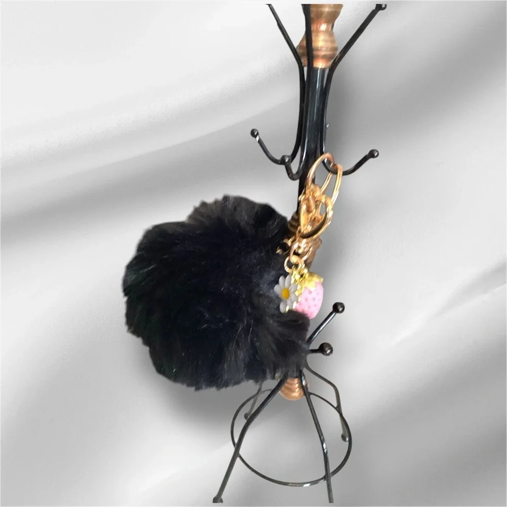 Black and Gold Keychain Accessory Pink Strawberry 🍓 & a Daisy 🌼